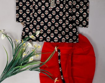 Jungen Dhoti Kurta Set: Schwarz Rot Weiche Baumwolle Leichte Festliche Kleidung Kinder
