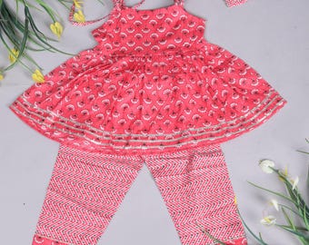 Komplet spodni kurti z bawełny organicznej dla dziewcząt: tradycyjny indyjski strój dla dzieci