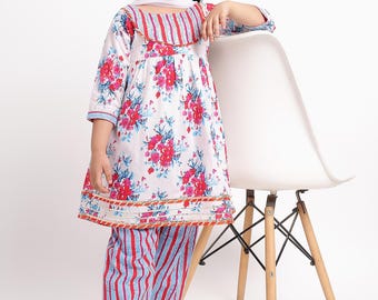 Komplet spodni kurti z bawełny organicznej Dupatta: tradycyjny indyjski strój dziecięcy
