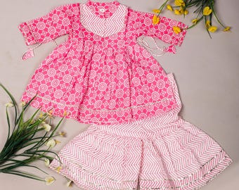 Girls Indian Kurta Sharara Set: Soft Cotton Ethnic Outfit Kids