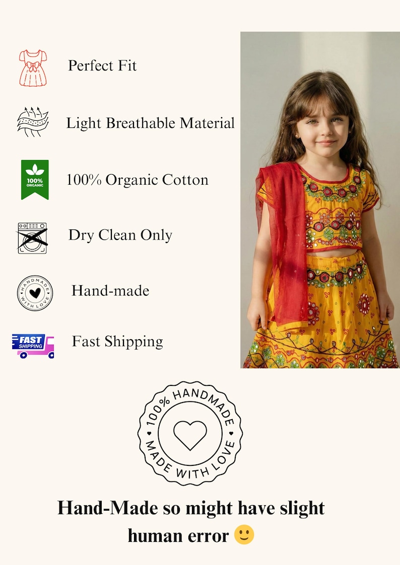 Organic Cotton Girl Baby Lehenga Choli Set: Kids' Traditional Indian Dress image 3