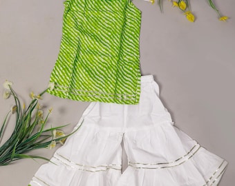 Girls' Leheriya Print Kurta Sharara Set: Soft Cotton Indian Outfit Kids