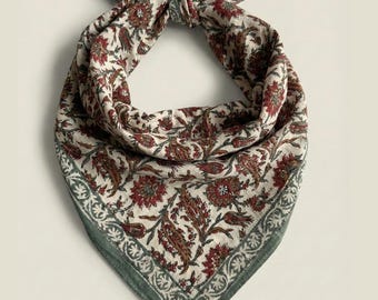 Handgemaakte katoenen bandana met blokprint, gepersonaliseerd cadeau paisley, cadeauset voor haar, vriendin, moeder