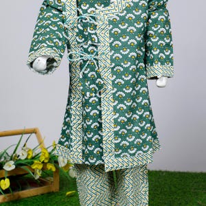 Boys Organic Cotton Kurta Pajama Set: Hand-Printed Indian Dress