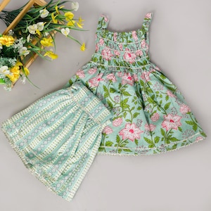 Conjunto KidsVilla Kurti Sharara | Vestido Afegão para Meninas | Roupa Étnica Infantil | Vestido Infantil | Presente Infantil | Algodão Orgânico | Vestido Tradicional Indiano