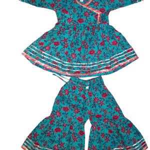 Conjunto KidsVilla Kurti Sharara | Vestido Afegão para Meninas | Roupa Étnica Infantil | Vestido Infantil | Presente Infantil | Algodão Orgânico | Vestido Tradicional Indiano
