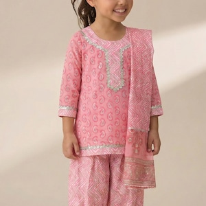 Bio-Baumwolle Kurti Hose Dupatta Set: Traditionelle indische Kleidung Bild 2