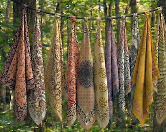 Großes Bandana Schal Set aus Bio-Baumwolle: Handblockdruck Paisley Design Geschenk für Sie
