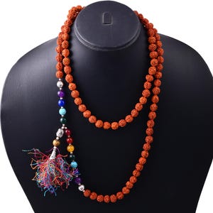 Mala Rudraksha con 7 pietre dei chakra / Collana di meditazione / Rosario curativo con nappa / Shiv Mala fatto a mano