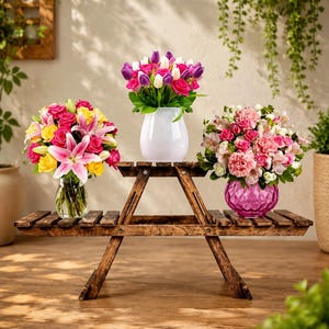 Handcrafted 3-Tier Wooden Plant Stand: Rustic Indoor Outdoor Flower Display Rack