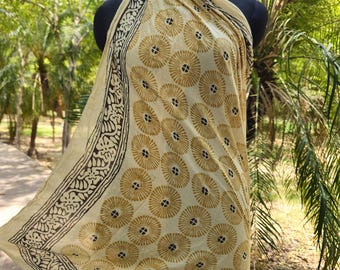 Sarong Hand Stamped Block Print, Stole, Scarf, Cotton Soft Voile Fabric, Hand block Beach Coverup, Boho scarf, Handmade Pareo,Wrap Dress