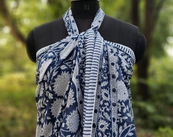 Block Print Cotton Pareo, Beach Wrap Skirt, Women's Beach Sarong, Indian Hand Printed Pareo, Cotton Cover Up, Summer Swimwear Wrap