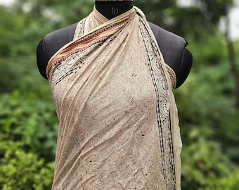 Hand Block Printed Zari Cotton Sarong, Beach Wrap Pareo, Long Scarf, Large Sarong, Cover up, Soft Fabric Scarf, Fashion Shawl Beach Sarong