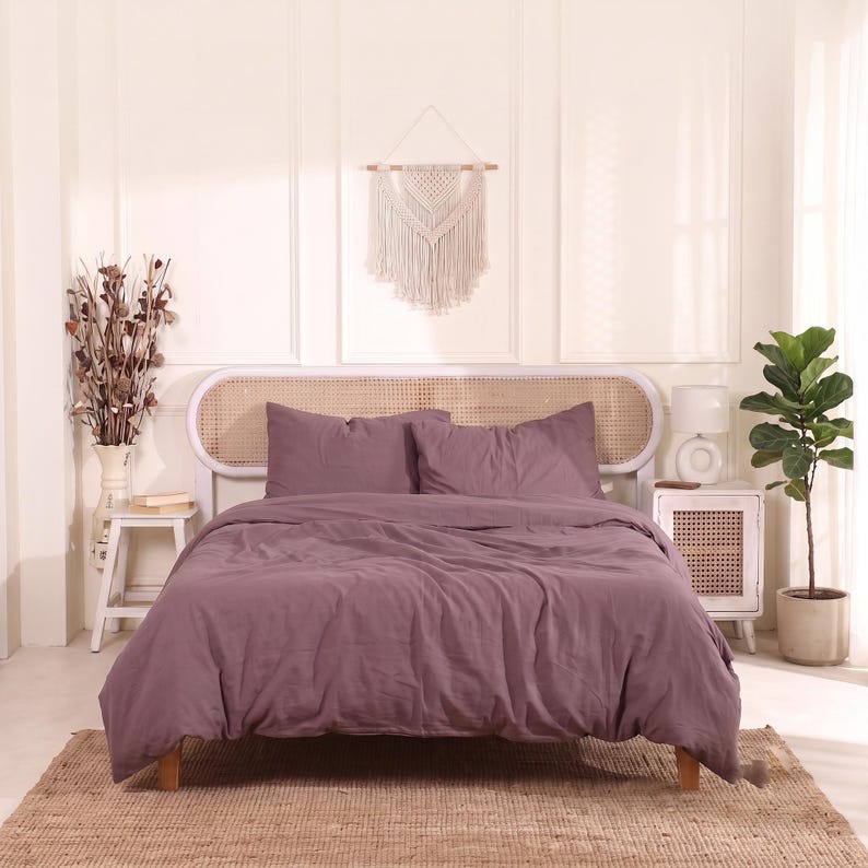Light Colored Rustic Rugs Mauve Cotton Duvet Cover Set, Boho Bedding Set, Rustic Farmhouse ...