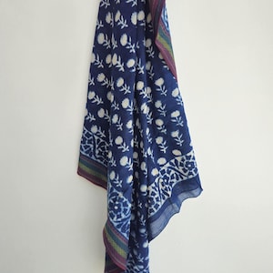 Zari Indigo Blue & White Sarong in Block Print | Beachwear | Swimwear| Summer Wrap Skirt | Cotton Pareo | Wrap-Up | Pool Skirt | Scarf Top