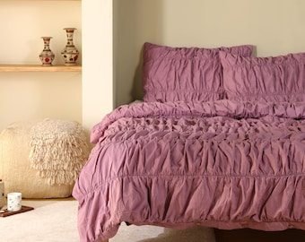 Funda nórdica de algodón rosa y gris, funda nórdica boho, funda nórdica moderna, ropa de cama bonita para dormitorio, funda nórdica, funda nórdica boho tamaño queen