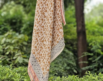 Hand Block Printed Zari Cotton Sarong, Beach Wrap Pareo, Long Scarf, Large Sarong, Cover up, Soft Fabric Scarf, Fashion Shawl Beach Sarong