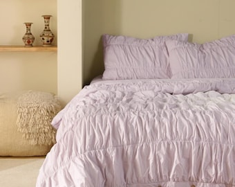 Funda nórdica de algodón puro lila, funda de edredón, funda nórdica Queen 100% percal de algodón 200 hilos, juego de ropa de cama estilo bohemio para dormitorio universitario