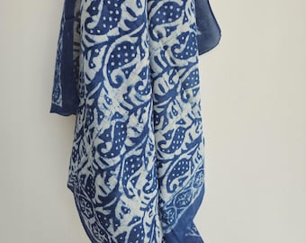 Indian Hand Print Paisley Sarong, Indigo/Blue Sarong,Hand Block Print, Beach Coverup, Beach wrap, Organic Cotton Pareo Girlfriend Gift