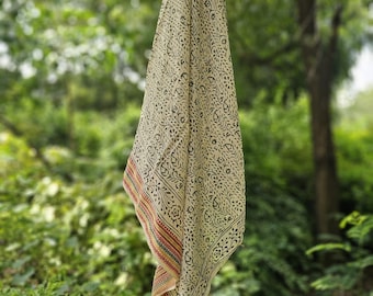 Hand Block Printed Cotton Sarong with Gold Silk Border, Floral Design, Beach Pareo, Handmade Indian Scarf, Unique Gift for Women