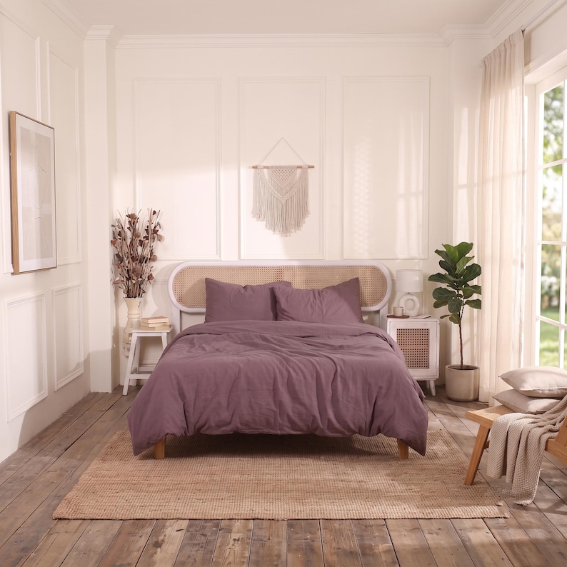 Light Colored Rustic Rugs Mauve Cotton Duvet Cover Set, Boho Bedding Set, Rustic Farmhouse ...