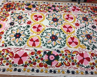 Cotton bedsheet, Suzani Embroidery Uzbek Suzani, Wall Hanging, Throw Blanket, Assorted Home Decorative Item