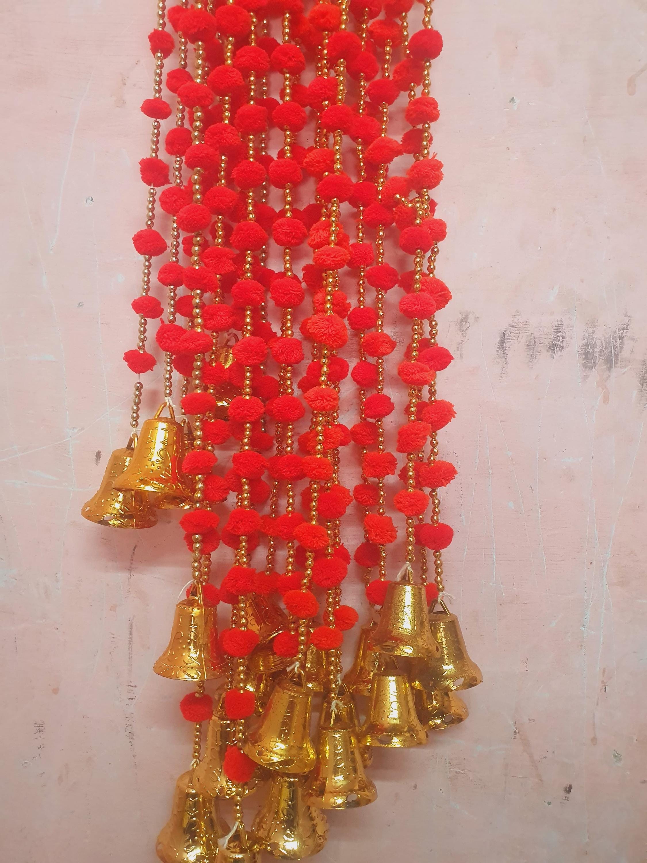 Pom Pom Bell String Garland, Indian Wedding Decor, Mehndi Sangeet Party ...
