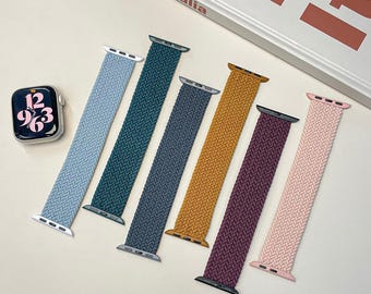 Braided Solo Loop for Apple Watch Band 41mm 45mm 49mm, Elastic Woven Fabric iWatch Strap Series 10 9 Ultra, 63 Colors