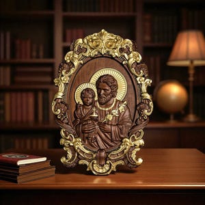 Handcrafted Saint Joseph Wood Carving - Exquisite Religious Wall Art
