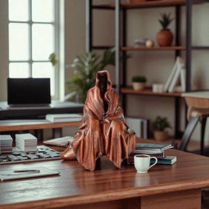Handmade Solid Wood Ghost Figurine – Minimalist Spirit Sculpture –  Desk Decor – Unique Wooden Halloween Home Ornament