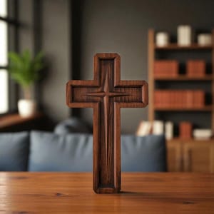 Carved Wooden Star of Bethlehem Cross: 10&quot; Christian Home Decor