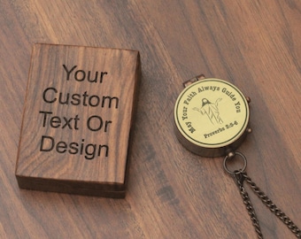 Engraved Brass Compass with Keepsake Box, Personalized Gift