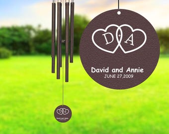 Personalized Heart Shape Wind Chime • Anniversary Gift for Couple • Custom Romantic Outdoor Keepsake with Engraved Names