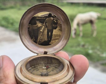 Engraved Brass Compass – Personalized Working Compass with Wooden Box