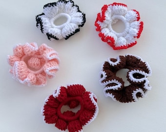 Jumbo Two Colour Handmade Crochet Scrunchie