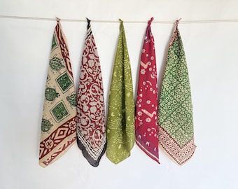 5er Set Bio-Baumwolle Bandanas: Schals mit Paisley Hand-Block-Print