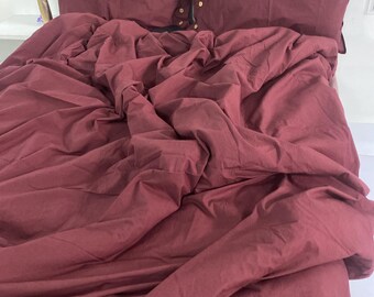 Handmade Burgundy Stonewashed Linen Bedding Set: Duvet Cover & Pillowcase
