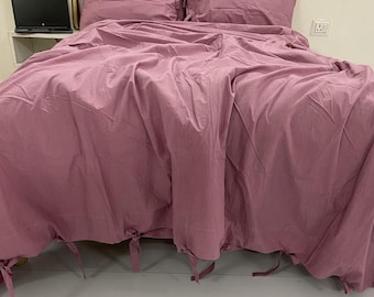Dusty Rose Linen Duvet Cover Set: Organic Bedding with Pillowcases