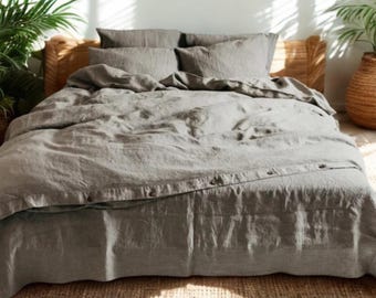 Funda nórdica de lino hecha a mano: Ropa de cama suave lavada con botones de coco.