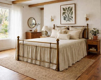Gonna da letto con volant in lino – Biancheria da letto a righe in lino
