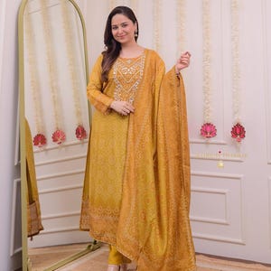 Pakistani Designer Chinnon silk fully embroidered Sequence Work Readymade Salwar Kameez Stitched Wedding Wear Suits
