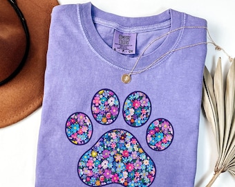 Comfort Colors® Floral Paw Print Shirt, Dog Cat Mom Shirt, Animal Lovers Shirt, Gift For Best Friends, Pet Owners Outfit, Floral Dog Paw Tee