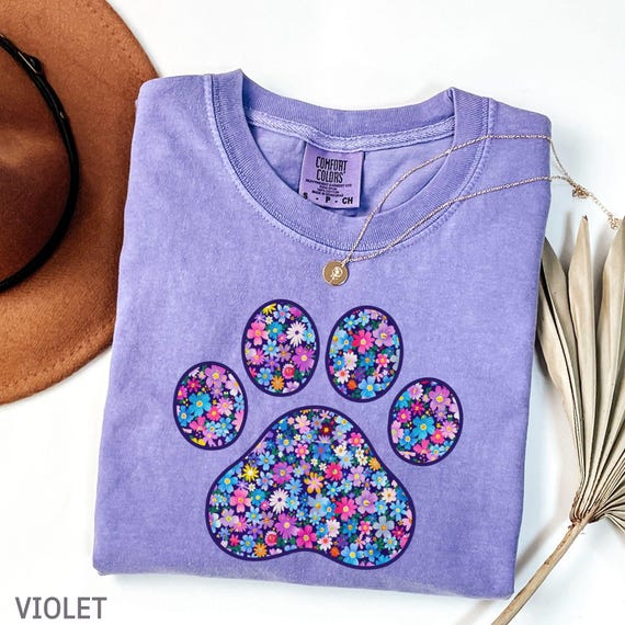 Comfort Colors® Floral Paw Print Shirt, Dog Cat Mom Shirt, Animal Lovers Shirt, Gift For Best Friends, Pet Owners Outfit, Floral Dog Paw Tee