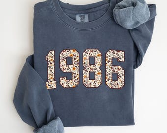 Comfort Colors® Floral 1986 Sweatshirt, 40th Birthday Year Sweater for Women, 40th Birthday Party Outfit, Born in 1986 Sweater,