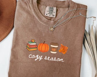 Camisa acogedora Comfort Colors®, Camisa de calabazas, Regalos de otoño para amantes de los libros, Camisa de café otoñal, Camisa de otoño para mujer, Camiseta de otoño