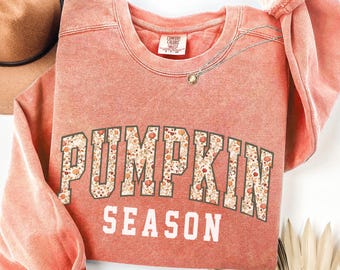 Sudadera de calabaza Comfort Colors®, regalos de otoño, atuendo de calabaza, regalos de Acción de Gracias, suéteres de otoño para mujer, cuello redondo acogedor de otoño