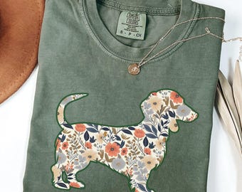 Comfort Colors® Dachshund Dog Shirt, Boho Floral Dachshund Shirt, Gift for Dachshund Lovers, Dachshund Owner Gift, Retro Wiener Dog Shirt