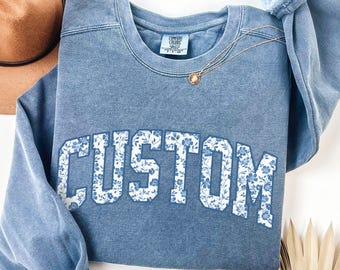 Toile Floral Custom Text Sweatshirt Comfort Colors®, Customizable Name Shirt, Custom Your Text Matching Sweaters, Personalized Gift For Her