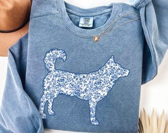 Comfort Colors® Toile Floral Husky Sweatshirt, Husky Mama Sweater, Gift for Husky Owner, Dog Mom Crewneck, Husky Mom Shirt, Husky Lover Gift