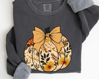 Sudadera de calabaza de otoño Comfort Colors®, camisa de calabaza para mujer, suéter floral de calabaza, regalos de Acción de Gracias, sudadera de otoño